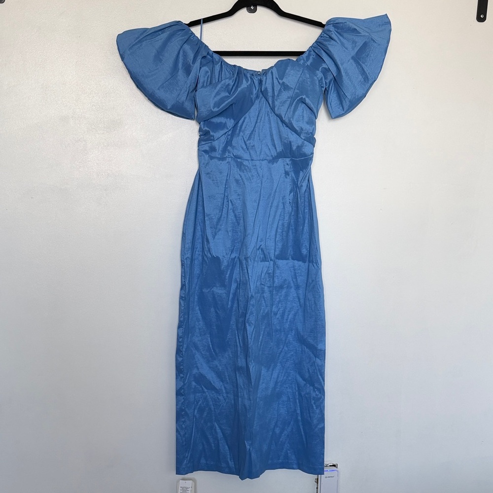 Abercrombie & Fitch Blue Off-Shoulder Midi Dress